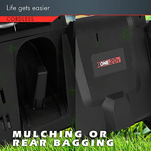 Cordless Lawn Mower,20V 16 Inch Cordless Twin Force Lawn Mower,Brushless Motor 6 Mowing Heights 3 Operation Heights Electronic Brake Charger 2x2Ah Batteries (Black)