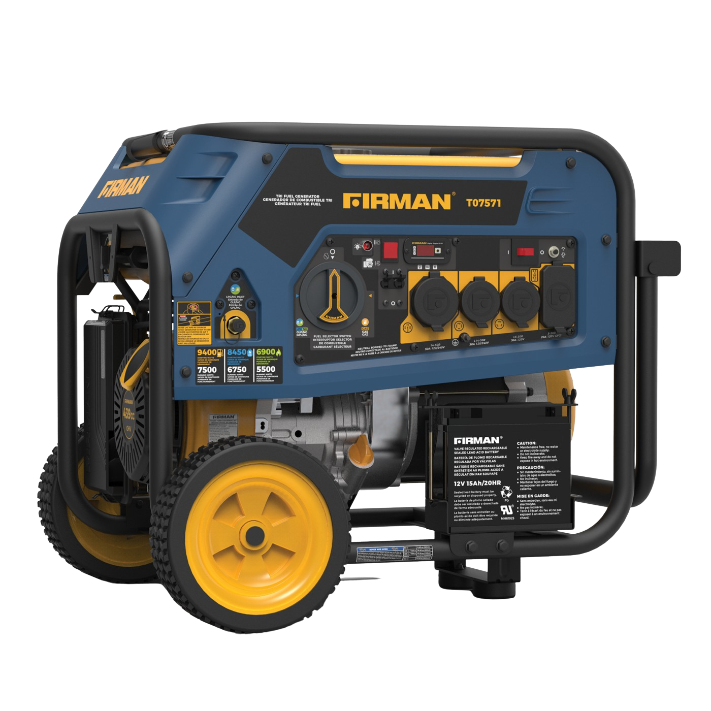 Firman T07571 7500W/9400W Electric Start 50A Tri-Fuel Gas Propane Natural Gas Generator Manufacturer RFB