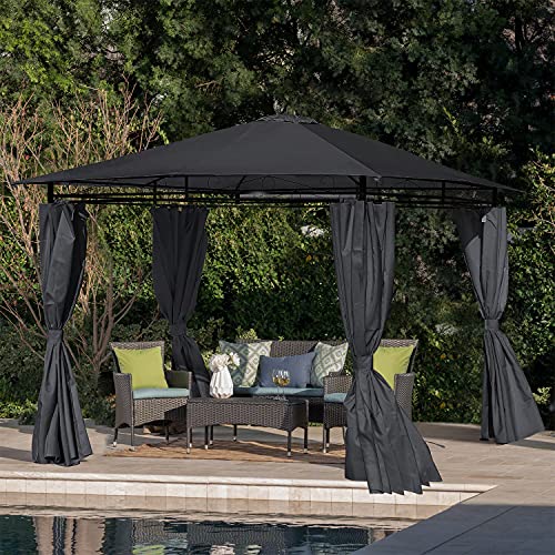 Outdoor Canopy Gazebo, Outdoor Instant Canopy 10 x 10 Feet Gazebos Patio Garden Gazebo Outdoor 2 Tier Roof, Steel Canopy Gazebos for Patio, Lawns, Parties, Grey