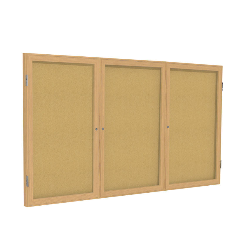 Ghent® 3 Door Enclosed Bulletin Board, Oak Frame, 4' x 8'