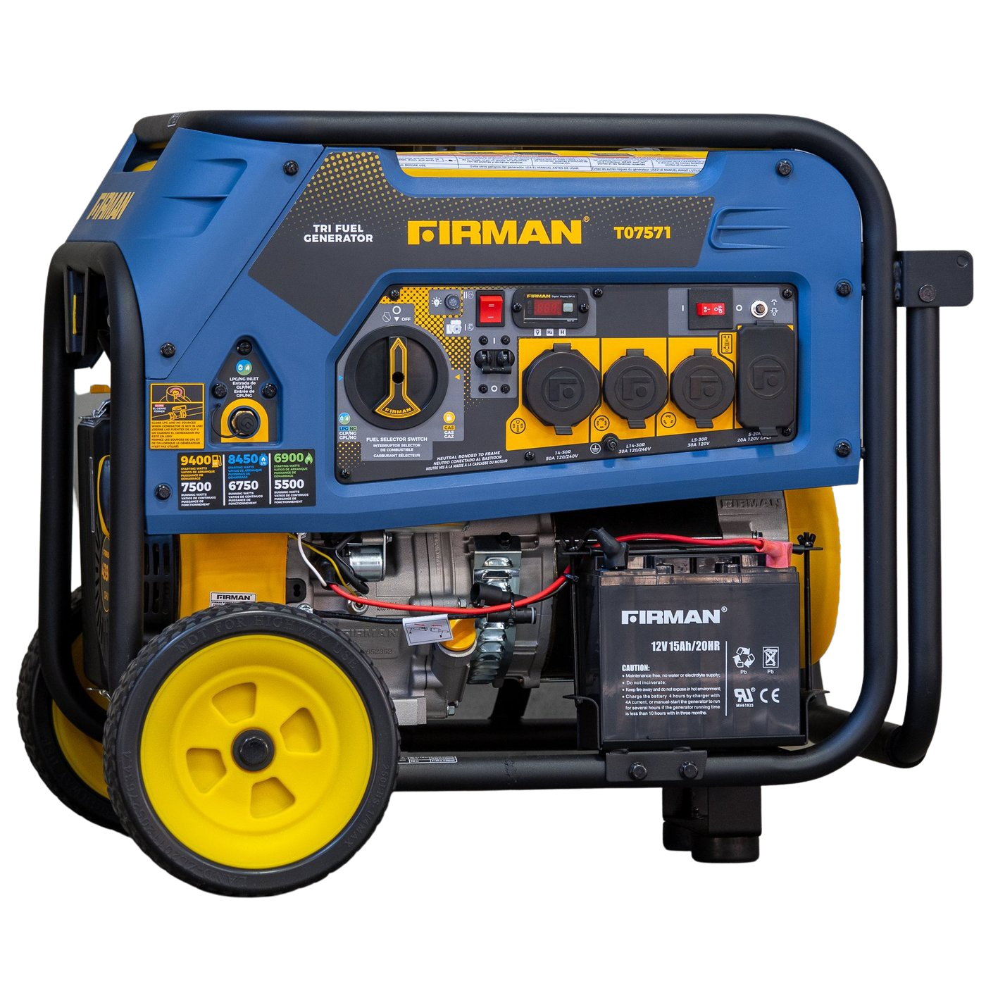 Firman T07571 7500W/9400W Electric Start 50A Tri-Fuel Gas Propane Natural Gas Generator Manufacturer RFB