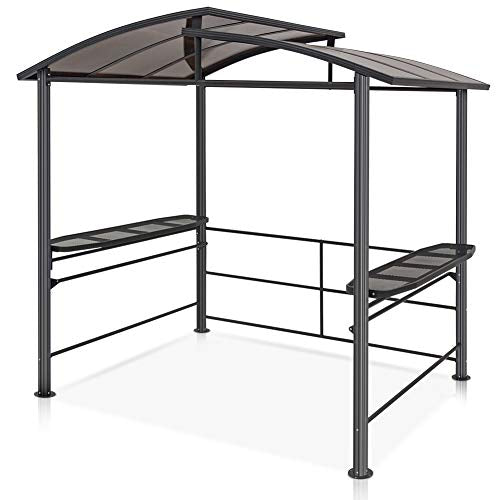COOL Spot 8'x5' BBQ Grill Gazebo Outdoor Backyard Steel Frame Double-Tier Polycarbonate Top Canopy with Shelves Serving Tables