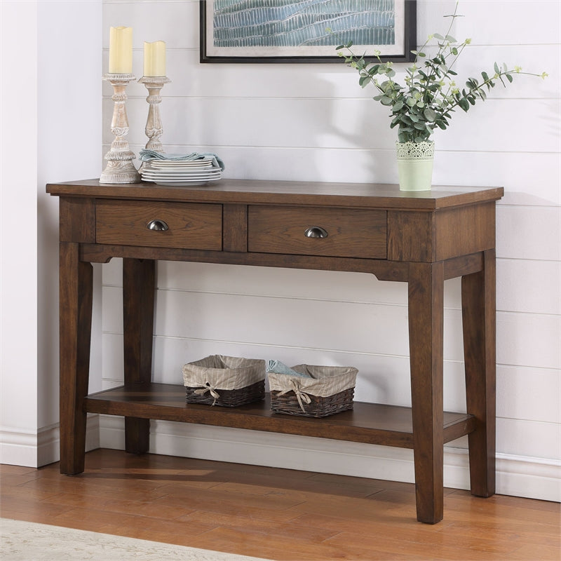 Ora Warm Walnut Brown Wood Serving Table