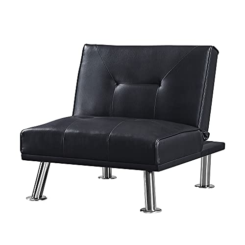 Takefuns 3 Pieces Convertible Sectional Sofa Set, Faux Leather Upholstered Sofa Bed with Two Cup Holders and Ottoman, Modern Living Room Sofa Furniture Set, Black