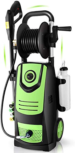 Suyncll 3800 PSI 2.8GPM Electric Pressure Washer Electric Power Washer with Soap Bottle and Hose Reel (Green)