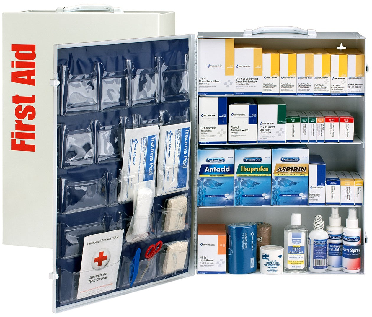 First Aid Only 150 Person 4 Shelf First Aid Metal Cabinet, ANSI B+, Type I and II with Medication