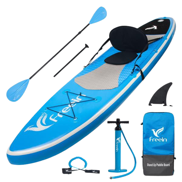 Freein 10' Inflatable Kayak Package Dual Action Pump Triple Fins Blue New