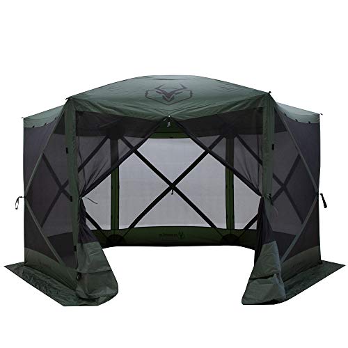 Gazelle GG600GR 8 Person 6 Sided Outdoor Portable Pop Up Water and UV Resistant Gazebo Screened Tent with Carry Bag and Stakes, Alpine Green