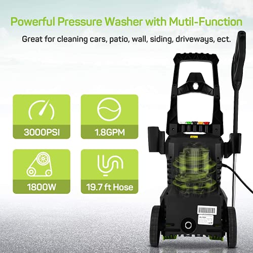 Pressure Washer Homdox 2950PSI 1.7GPM Electric Pressure Washer, 1800W High Car Pressure Washer, Power Washer with with Hose Reel & Detergent Tank & 5 Nozzles