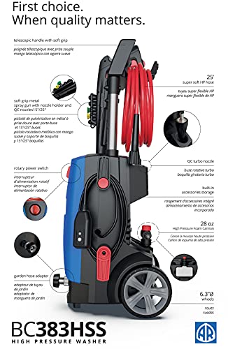 AR Blue Clean, New Electric Pressure Washer, BC383HSS, 2150 PSI, 1.6 GPM, Great for Car Wash/Fences/Driveway/Decks/Patio/Docks