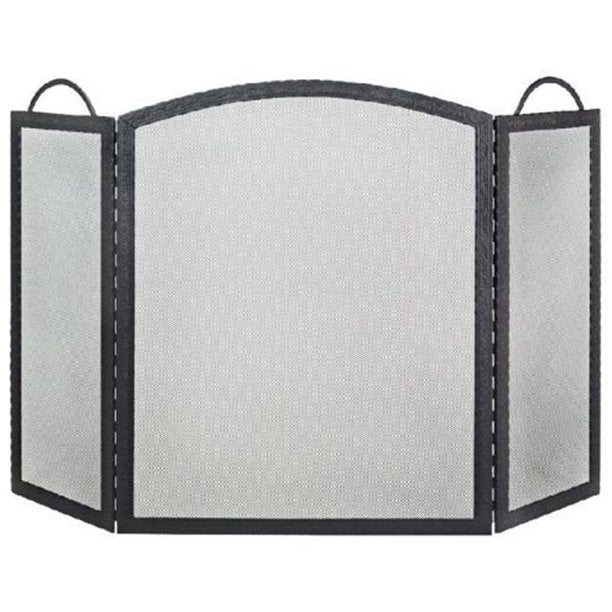 Dagan 3-Fold Arched Black Wrought Iron Embossed Screen