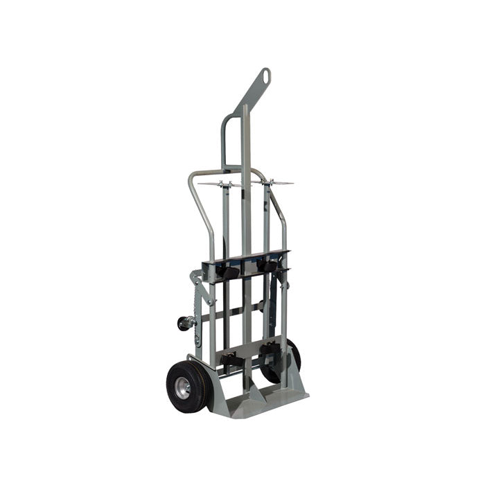 Justrite Double Cylinder Hand Truck With Hoist Ring, 10.5 Inch Pneumatic Wheels, Rear Casters