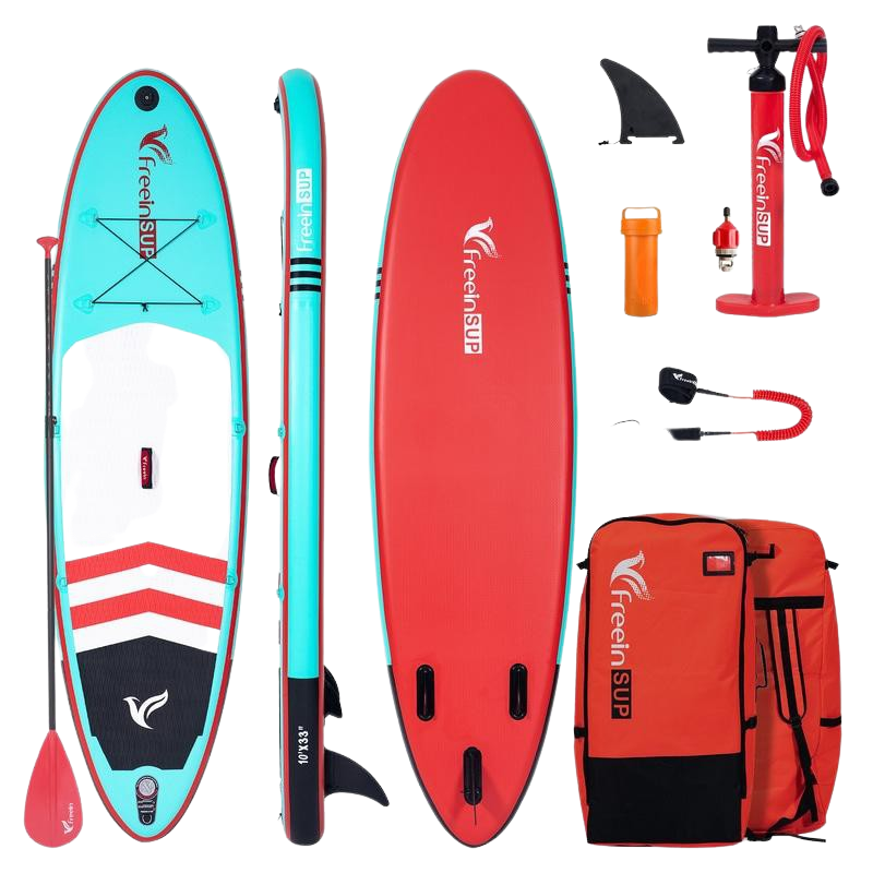 Freein 10' Inflatable Ocean SUP Stand Up Paddle Board Package Dual Action Pump Camera Mount Aqua New