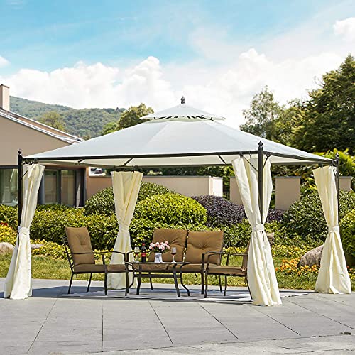 YOLENY 10x12 FT Canopy Gazebo Outdoor Gazebo Steel Frame with Vented Soft Top for Backyard,Patio,Party,Event Cream