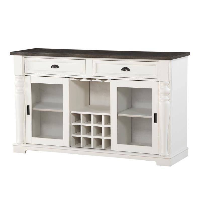 Joanna Ivory and Dark Oak Wood Farmhouse Style Server with Storage