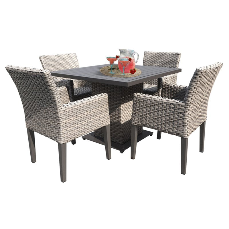 Square Patio Dining Table with 4 Dining Chairs in Gray Stone