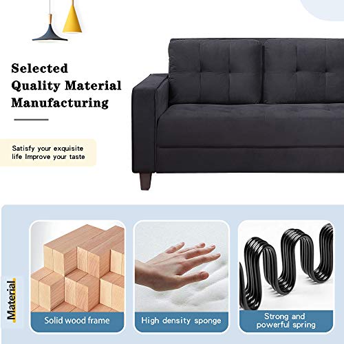 Harper & Bright Designs 3-Piece Living Room Sectional Sofa Set with Side Pockets, Modern Style Button Tufted Velvet Upholstered Armchair Loveseat Sofa and Three Seat Sofa Set Sectional Couch, Black