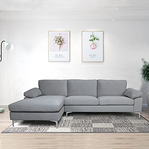 STARTO Upholstered Modern Velvet Sectional Sofa Furniture Sets, L-Shape Corner Couch with Extra Wide Chaise Loung for Living Room, Light Grey