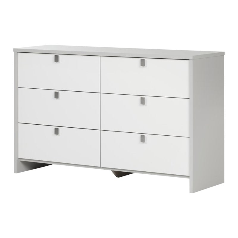 6 Drawer Dresser in Soft Gray and Pure White