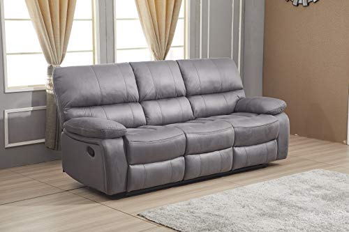 Betsy Furniture Microfiber Reclining Sofa Couch Set Living Room Set 8007 (Grey, Sofa)
