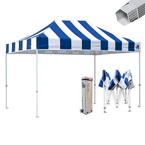Eurmax Premium 10'x15' Ez Pop-up Canopy Tent Party Tent Commercial Instant Canopies Shelter with Heavy Duty Wheeled Carry Bag(Striped Blue)