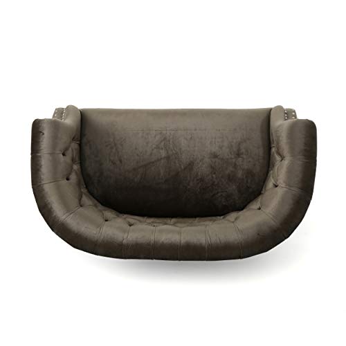 Christopher Knight Home Milani Tufted Scroll Arm Velvet Loveseat, Grey / Dark Brown