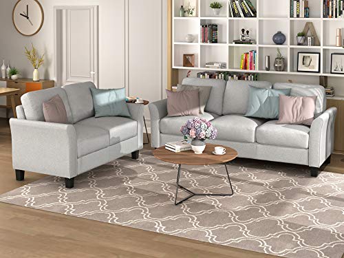 STARTOGOO Modern Linen Fabric Upholstered Living Room Sectional Sofa Set Include 3-Seat Couch Loveseat Furniture for Apartment, Dorm and Small Space, Light Gray