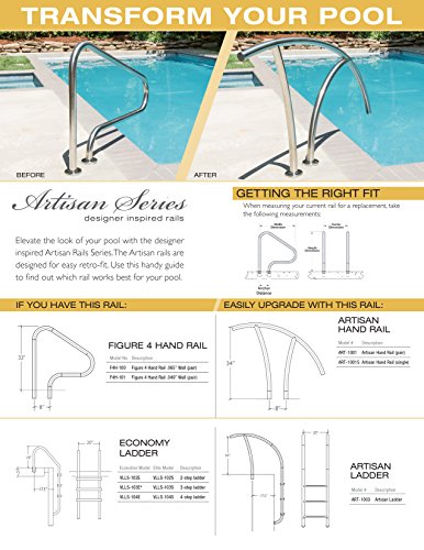 S.R. Smith DMS-100A-VT Sealed Steel 3-Bend Deck Mounted Swimming Pool Handrail with Matching Escutcheons, Taupe