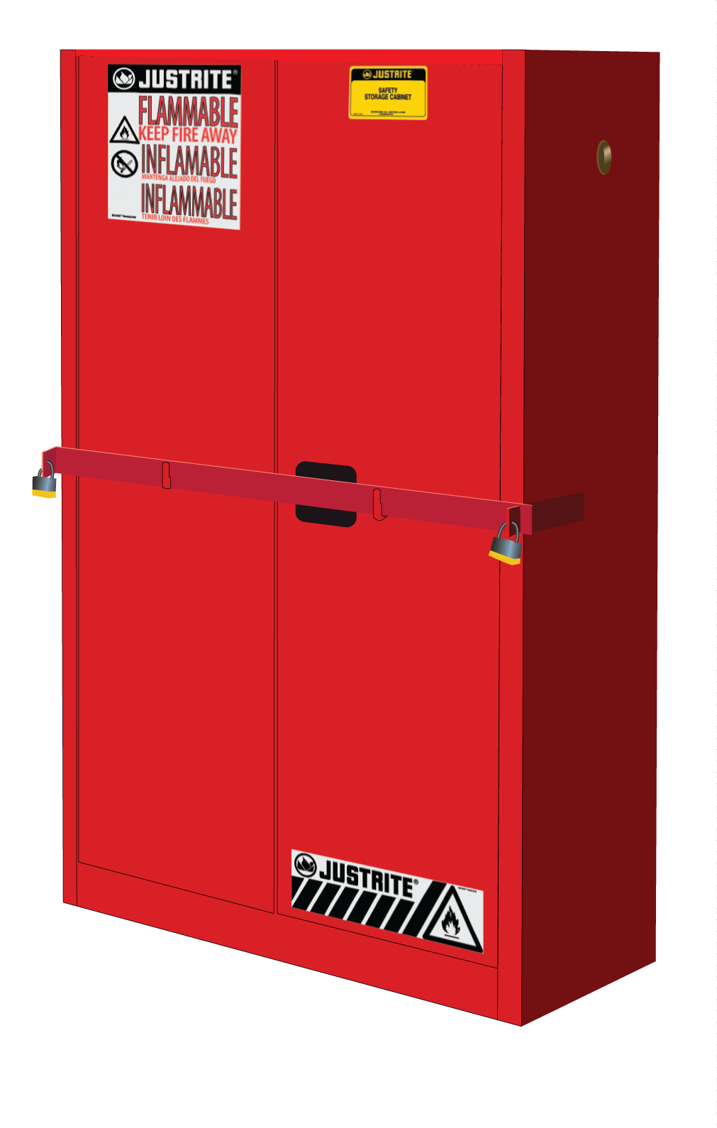 Justrite High Security Corrosives/Acid Safety Cabinet with Steel Bar, 45 Gallon, 2 Manual Close Doors