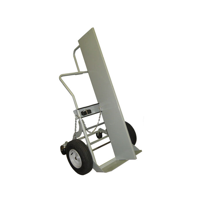 Justrite Double Cylinder Hand Truck With Firewall, 16 Inch Pneumatic Wheels, Rear Casters