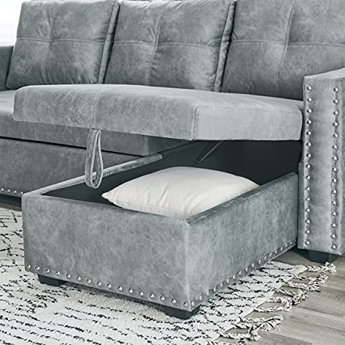 Sectional Sofa with Storage, HABITRIO L-Shape Loveseat Sleeper Sofa Couch with Reversible Chaise Lounge, Modern Design 91