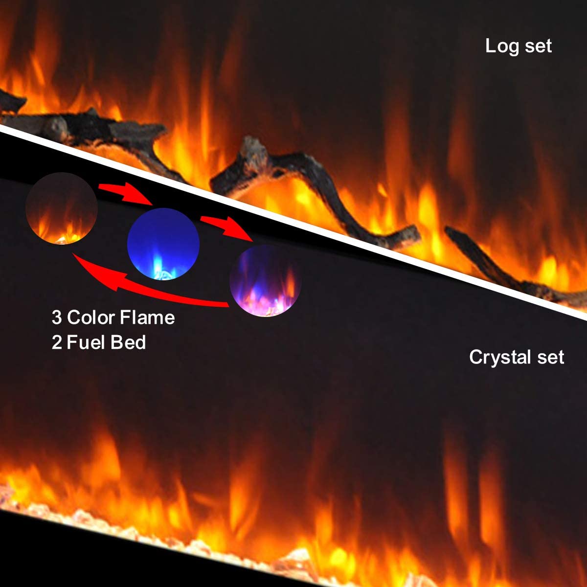 批量编辑标题Valuxhome WM60 60 in. 750/1500W Wall Mounted Log and Crystals Fireplace with Remote Black New