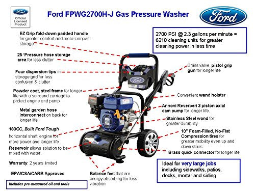 Ford 2,700 PSI Gas-Powered Pressure Washer with Built-in Soap Tank, FPWG2700H-J