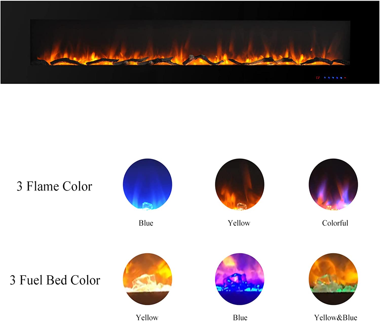 Valuxhome WM84 84 in. 750/1500W Wall Mounted Log and Crystals Fireplace with Remote Black New