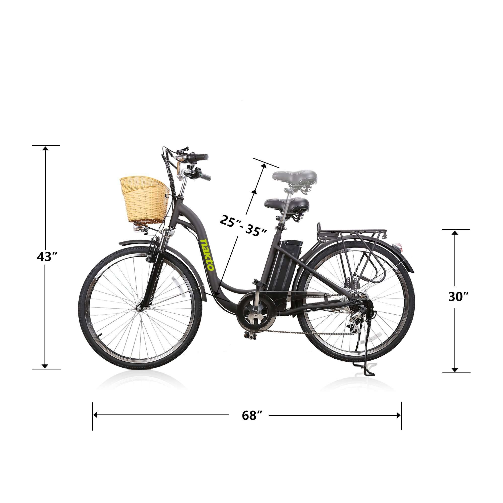 NAKTO 26 inch 250W Camel Electric Bicycle 6 Speed E-Bike 36V Lithium Battery Female/Young Adult Black New