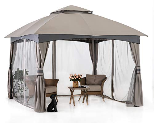 ABCCANOPY 9' x 9' Gazebos Patio Garden Gazebo with Mosquito Netting,Double Soft-top (Light Gray)