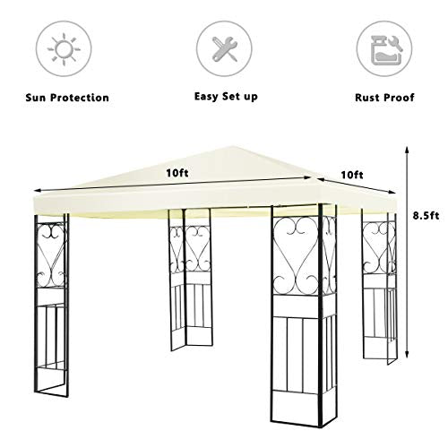 Tangkula 10'x10' Patio Gazebo Canopy Tent Steel Frame Shelter Awning (Beige)