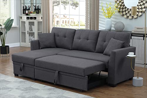 Reversible Sectional Sleeper Sofa with Pull Out Couch Sofa Bed & Storage Chaise Lounge,81.5