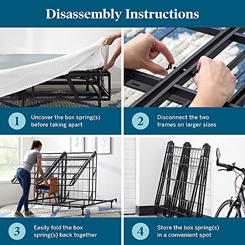 Lucid 10 Inch Latex Hybrid Mattress and High-Profile 9 Inch Steel Foldable King Box Spring Foundation with Center Support Bolts
