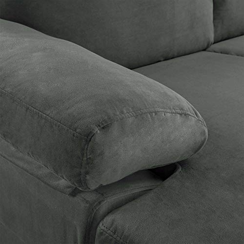 Casa Andrea Milano Modern Sectional Sofa L Shaped Velvet Couch, with Extra Wide Chaise Lounge, Large, Grey