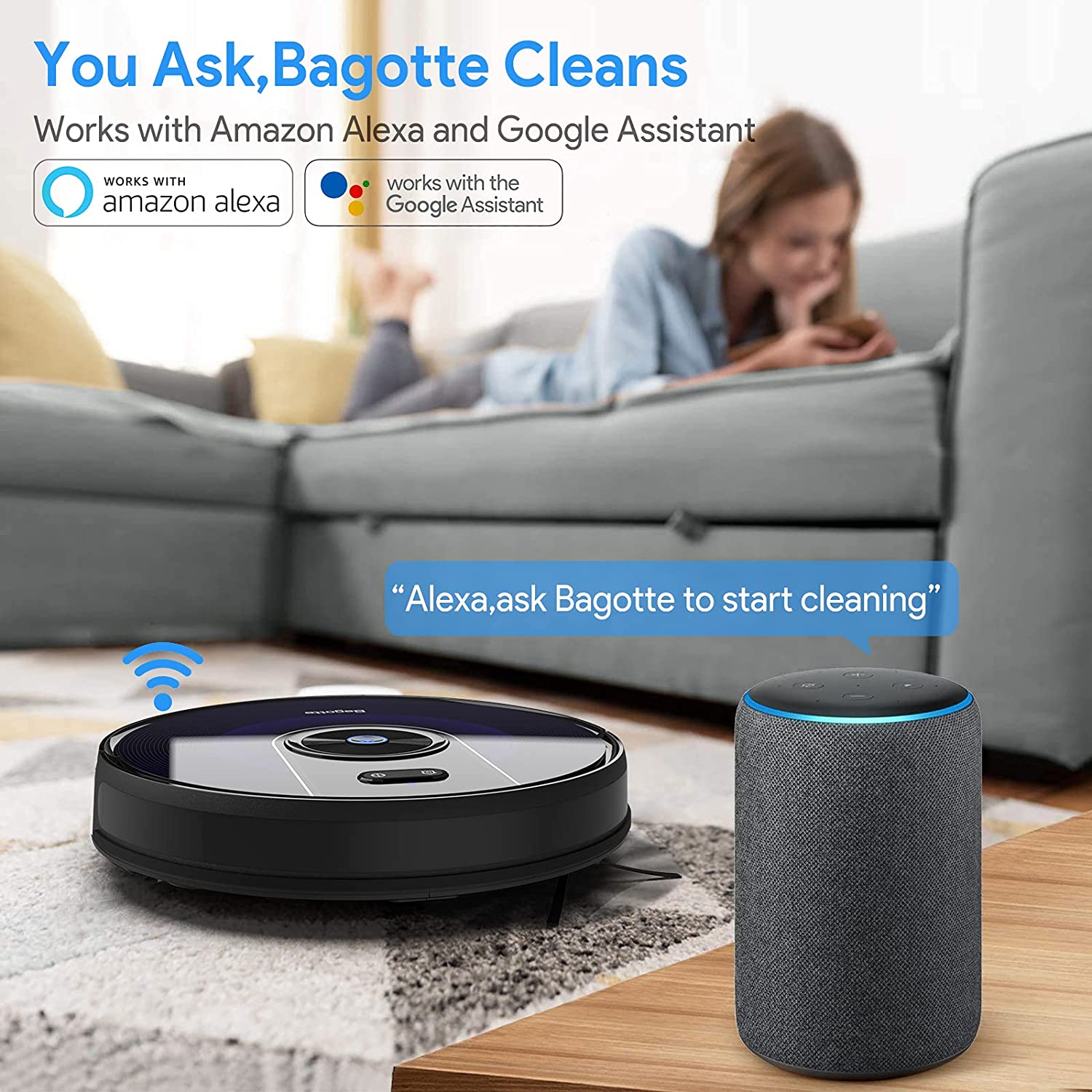 Bagotte BG800 2200PA Wi-Fi Robotic Vacuum Wet/Dry Cleaner New