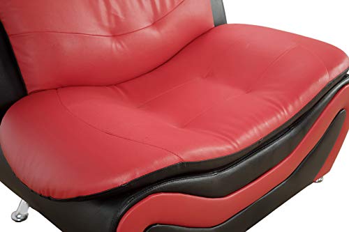 Lifestyle Furniture 3 Pieces Modern Sofa Set with Sofa and Loveseat and Chair, Black + Red, Faux Leather