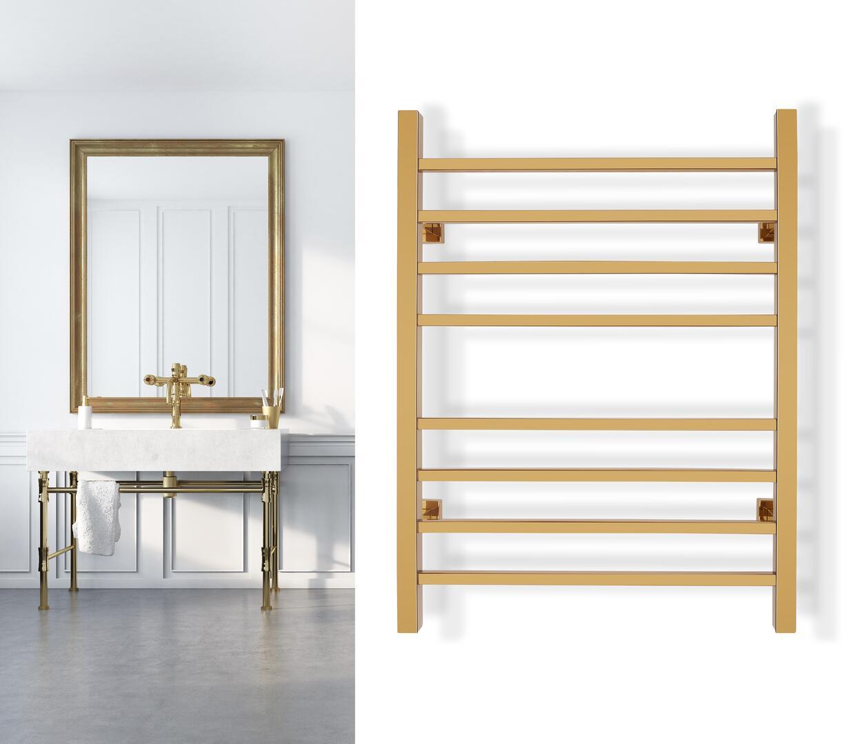 WarmlyYours TW-SR08GS-HP Sierra Dual Connection 8 Bar Towel Warmer in Gold New