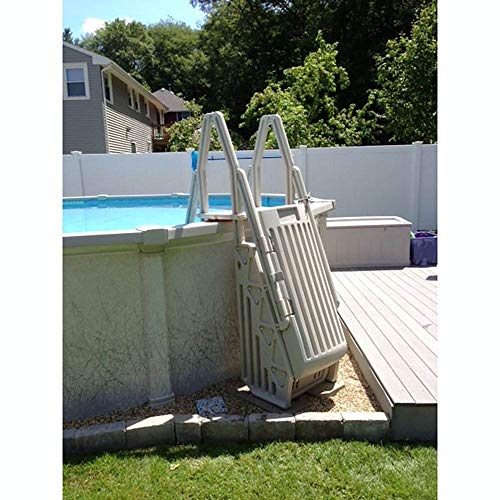 Vinyl Works AF Adjustable 24 Inch Gated Entry Above Ground Pool Ladder, White