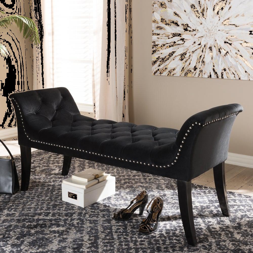 Glam Black Velvet Bench by Baxton Studio