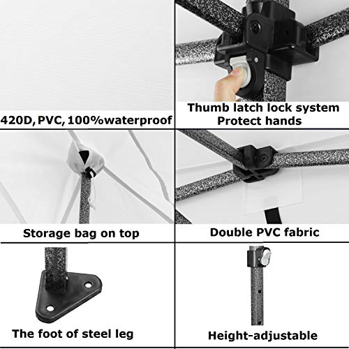 Leisurelife 100% Waterproof Pop-up Canopy Tent 10x20ft with Sand Bags, Waterproof Folding Commercial Gazebo Party Tent, PVC, White