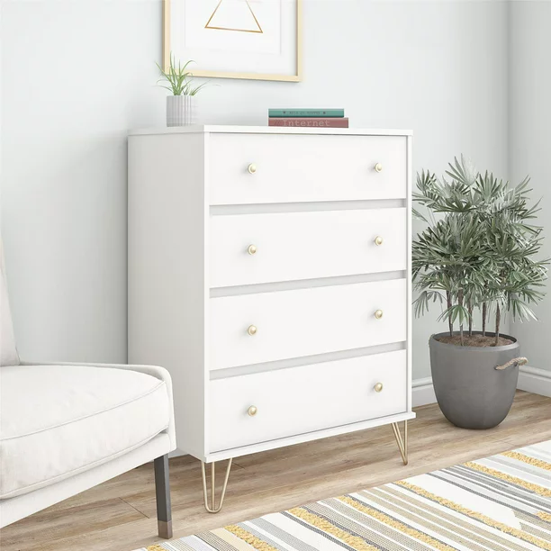 Finley 4 Drawer Dresser, White