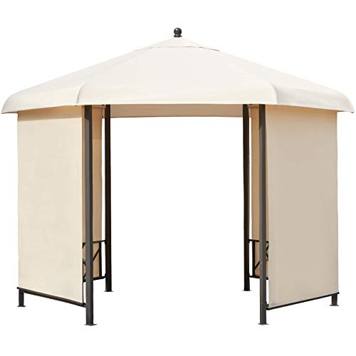 AVAWING 11.5' Hexagonal Gazebo, Outdoor Canopy Gazebo Roof Patio Gazebo Steel Frame Pavilion with Lift Shade Curtains for Garden,Patio,Party, Beige