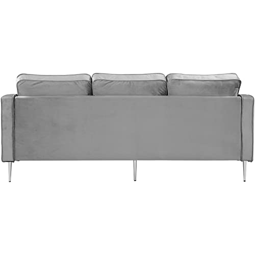Lazyspace Sofa Couch 3 Seater Velvet Fabric Sofa w/Thick Cushion and Deep Seat Mid-Century Modern Upholstered Accent Arm Sofa Loveseat for Living Room, Bedroom, Office, Apartment, Small Space,Gray