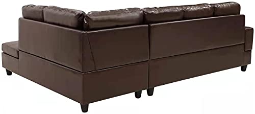STARTO Modern Soft PU Sectional Sofa Set, L-Shaped Faux Leather Couch Chaise Lounge and Storage Ottoman for Living Room Home Furniture (Brown Right)